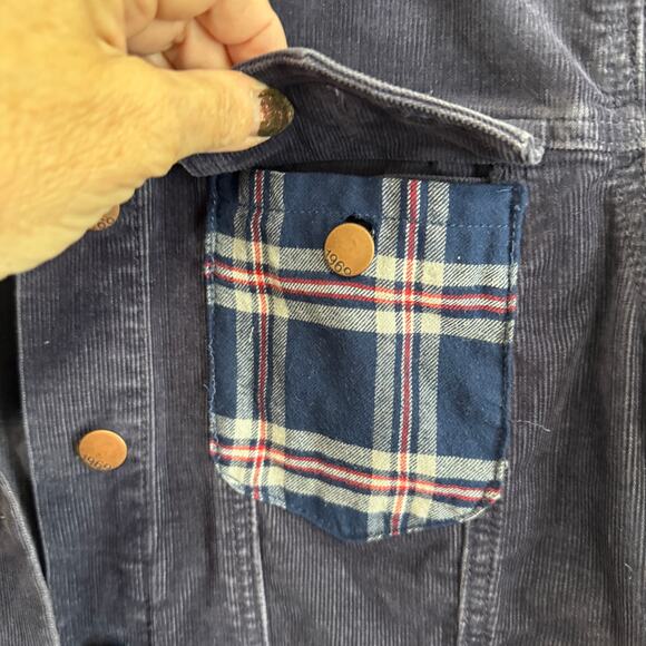 GAP Corduroy Upcycled Trucker Jacket w/Aerosmith Graphic & Flannel Sleeves L - Picture 5 of 12